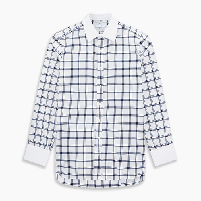 Windowpane Check Navy Classic Contrast Collar Regular Fit Shirt in Cotton Image 6