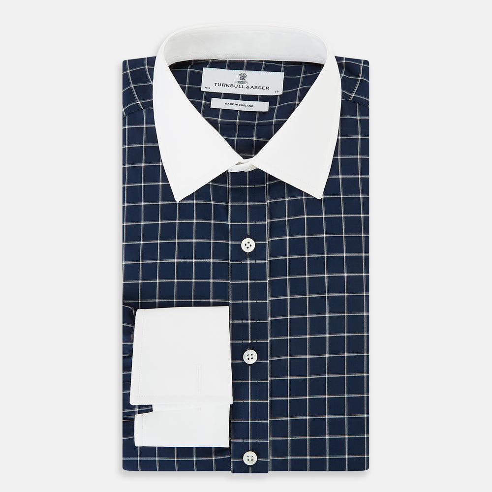 SHIRTS RF NEW WH T&A CLR WHITE DC WHT CHK ON NAVY 17.5