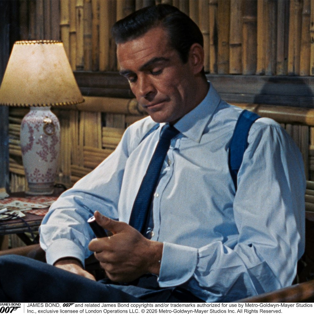 Dr. No Blue Cotton Shirt With Cocktail Cuff As Seen On James Bond
