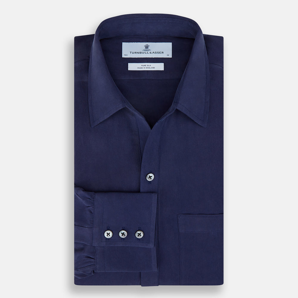 Turnbull & Asser Navy Silk Chelsea Shirt Turnbull & Asser Navy Silk Chelsea Shirt