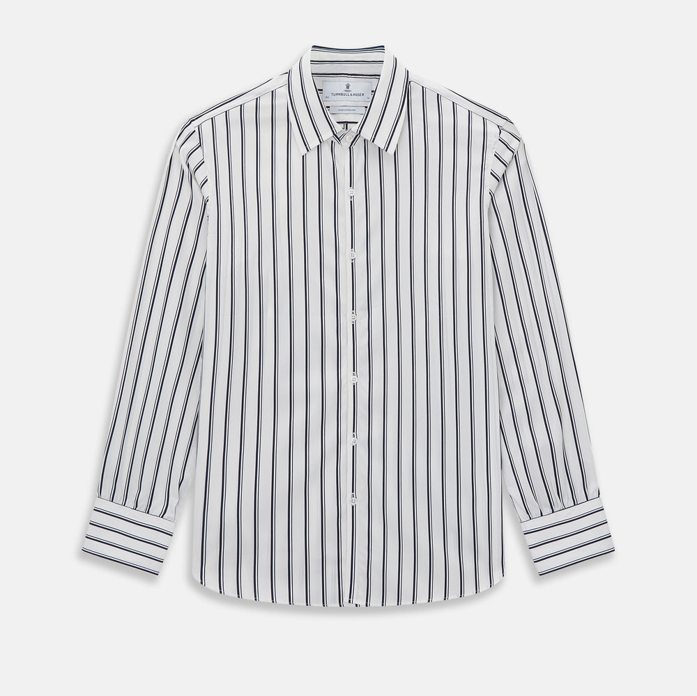 NAVY STRIPED COTTON WESTMINSTER SHIRT