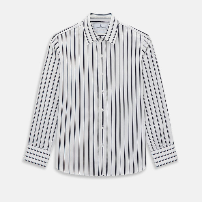NAVY STRIPED COTTON WESTMINSTER SHIRT