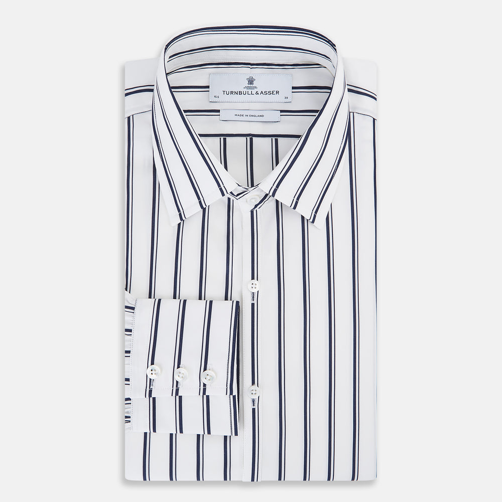 NAVY STRIPED COTTON WESTMINSTER SHIRT