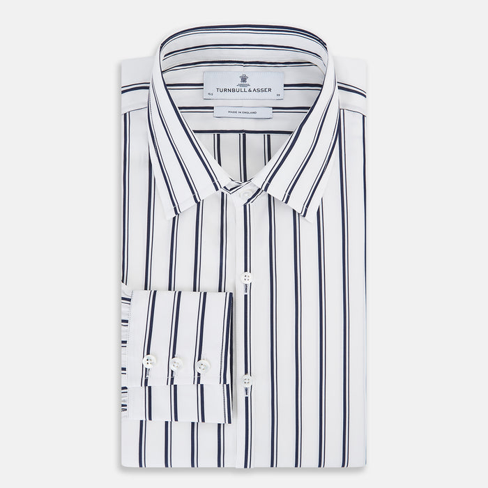 NAVY STRIPED COTTON WESTMINSTER SHIRT Image 2