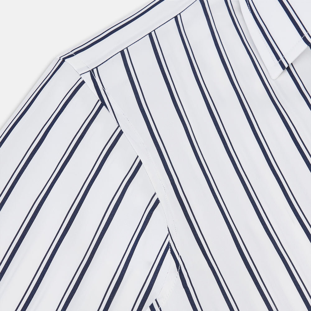 NAVY STRIPED COTTON WESTMINSTER SHIRT