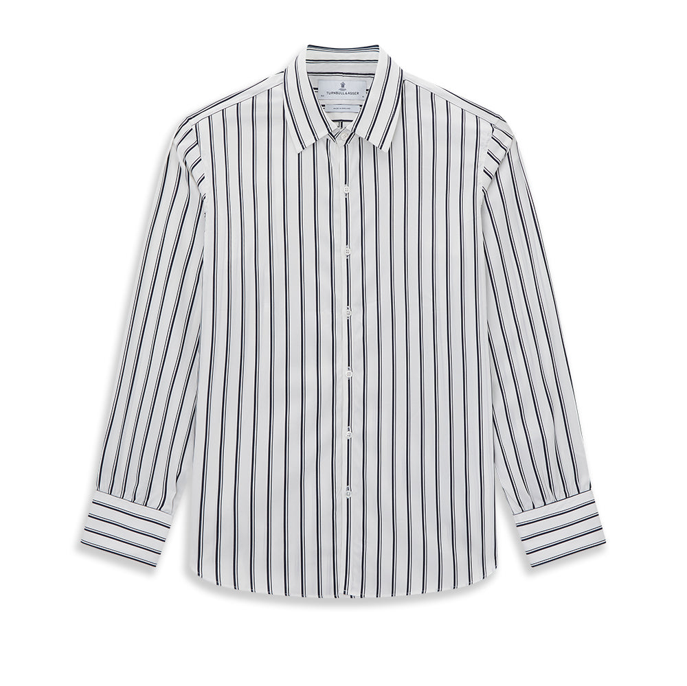 NAVY STRIPED COTTON WESTMINSTER SHIRT