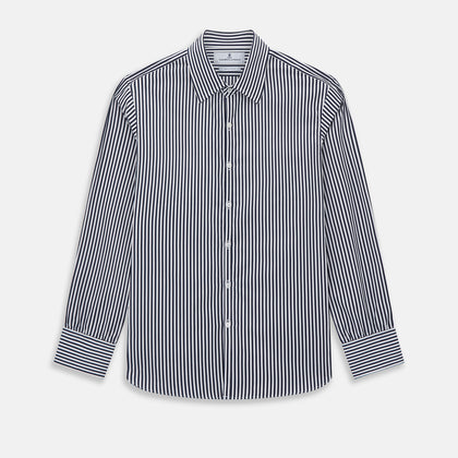 Westminster Double Striped Navy and White Regular Fit Shirt in Cotton