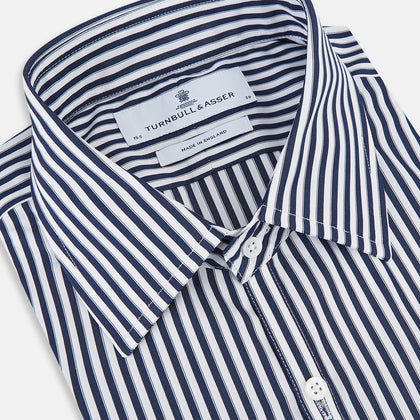 Westminster Double Striped Navy and White Regular Fit Shirt in Cotton Image 1