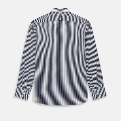 Westminster Double Striped Navy and White Regular Fit Shirt in Cotton Image 7