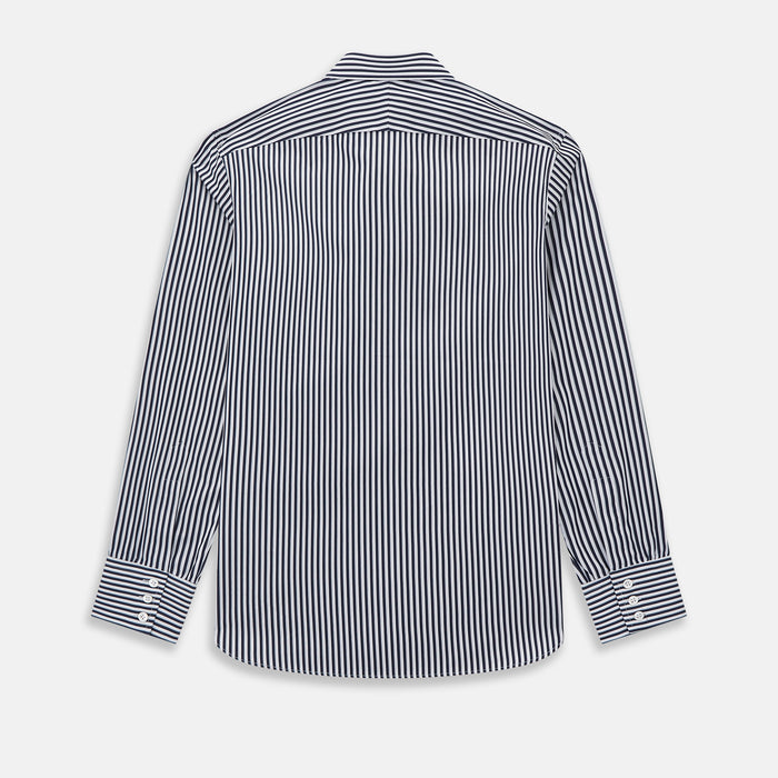 Westminster Double Striped Navy and White Regular Fit Shirt in Cotton Image 7