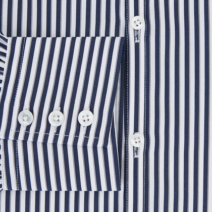 Westminster Double Striped Navy and White Regular Fit Shirt in Cotton Image 3