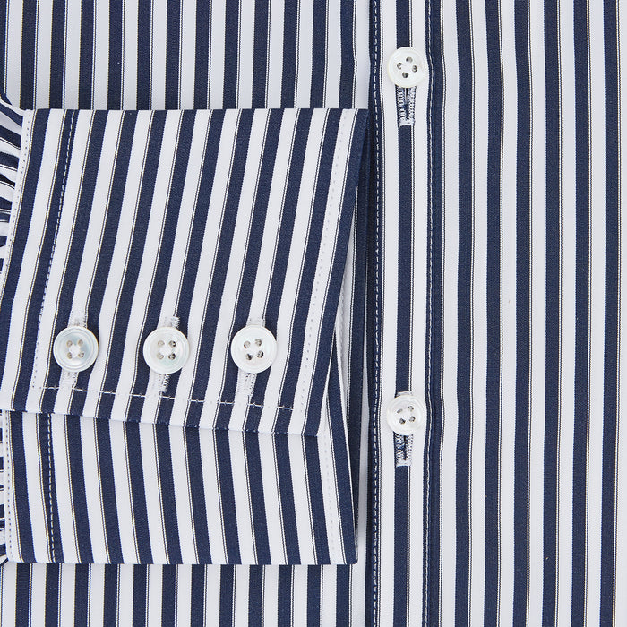 Westminster Double Striped Navy and White Regular Fit Shirt in Cotton Image 3