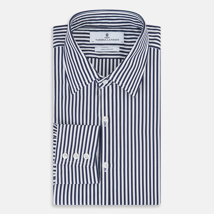 Westminster Double Striped Navy and White Regular Fit Shirt in Cotton Image 2