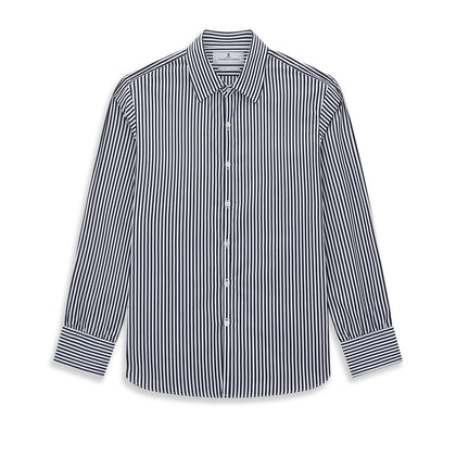 Westminster Double Striped Navy and White Regular Fit Shirt in Cotton Image 8