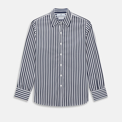 Westminster Bold Double Striped Navy on White Regular Fit Shirt in Cotton