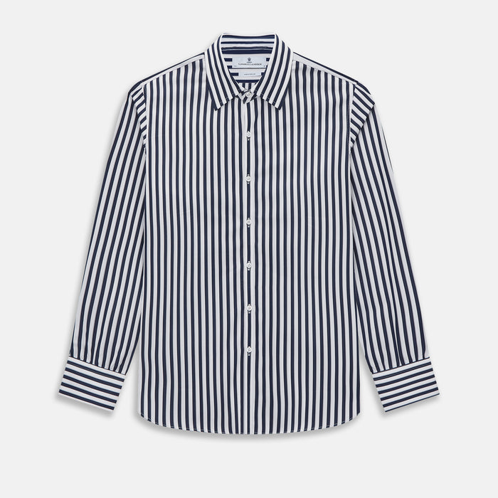 Westminster Bold Double Striped Navy on White Regular Fit Shirt in Cotton