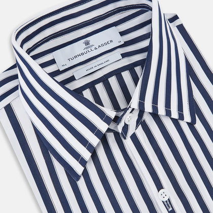 Westminster Bold Double Striped Navy on White Regular Fit Shirt in Cotton Image 1