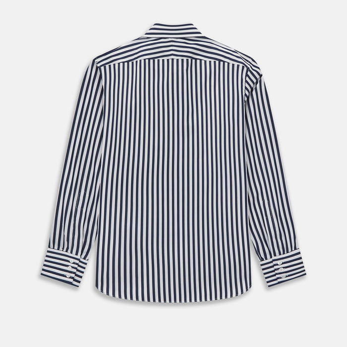 Westminster Bold Double Striped Navy on White Regular Fit Shirt in Cotton Image 7
