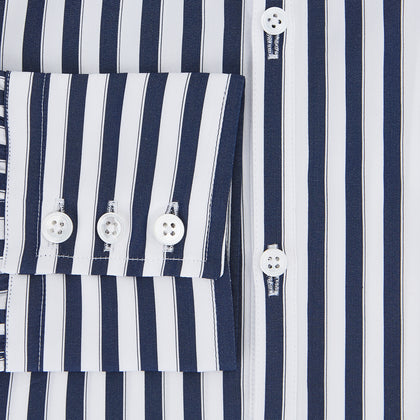 Westminster Bold Double Striped Navy on White Regular Fit Shirt in Cotton Image 2