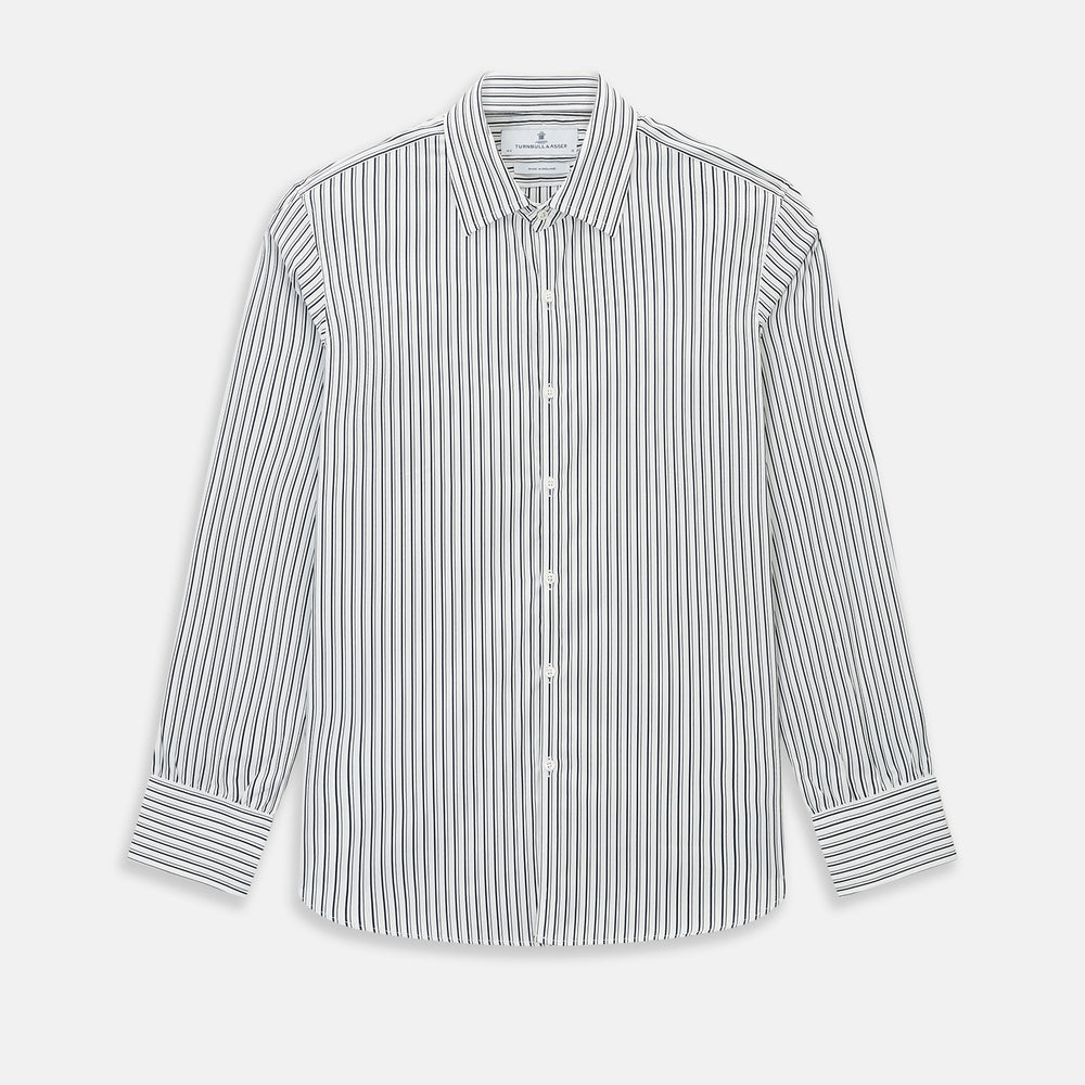 Navy Stripe on White Westminster Shirt with Closed Collar and Button Cuffs