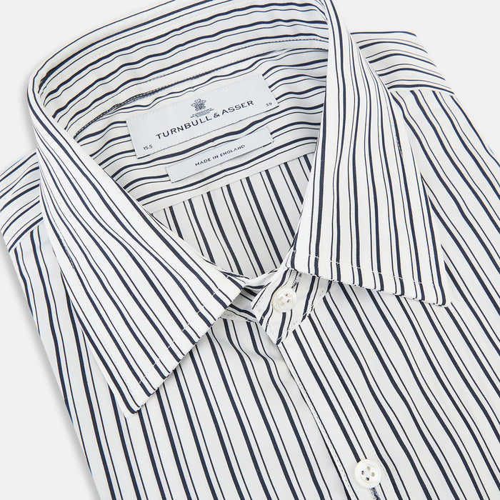 Westminster Fine Double Striped Navy on White Regular Fit Shirt in Cotton Image 1