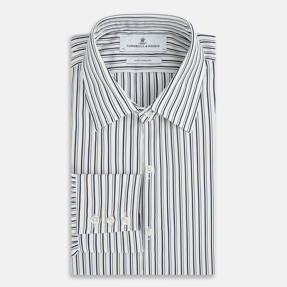 Navy Stripe on White Westminster Shirt with Closed Collar and Button Cuffs