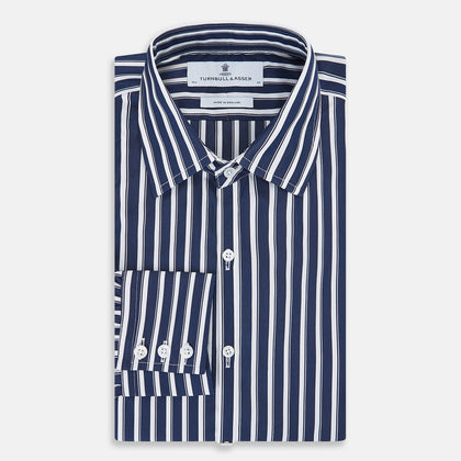 Westminster Bold Striped Navy on White Regular Fit Shirt in Cotton Image 2