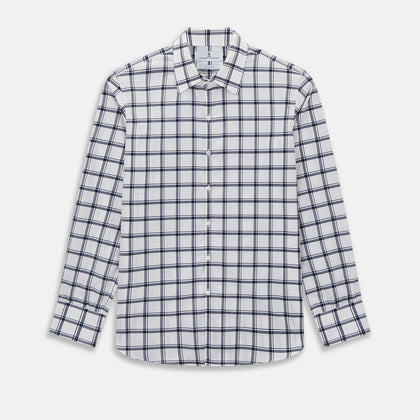 Westminster Bold Chequered Navy on White Regular Fit Shirt in Cotton