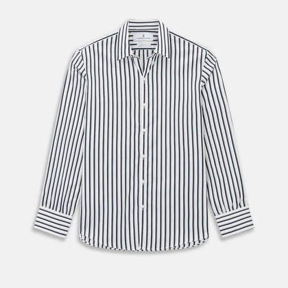 Striped Navy on White Windsor Regular Fit Shirt in Cotton Image 7