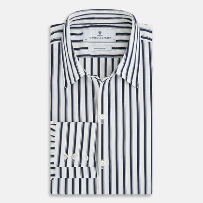 Striped Navy on White Windsor Regular Fit Shirt in Cotton Image 4