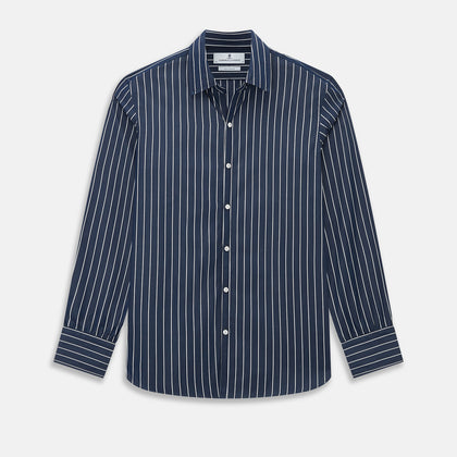 Windsor Double Striped White on Navy Regular Fit Shirt in Cotton