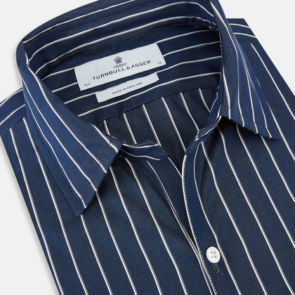 Windsor Double Striped White on Navy Regular Fit Shirt in Cotton Image 1