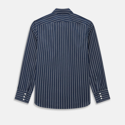 Windsor Double Striped White on Navy Regular Fit Shirt in Cotton Image 7