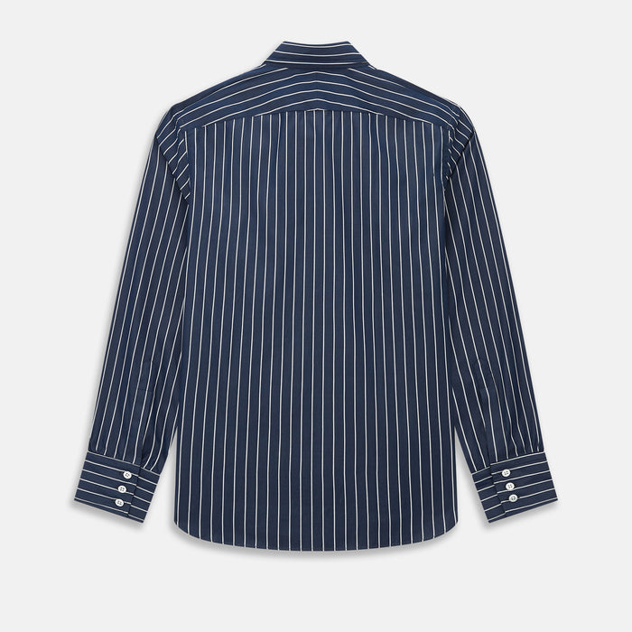Windsor Double Striped White on Navy Regular Fit Shirt in Cotton Image 7