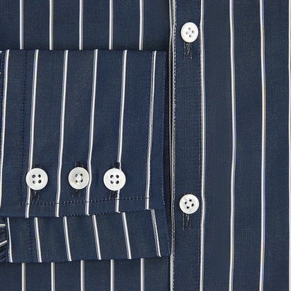 Windsor Double Striped White on Navy Regular Fit Shirt in Cotton Image 2