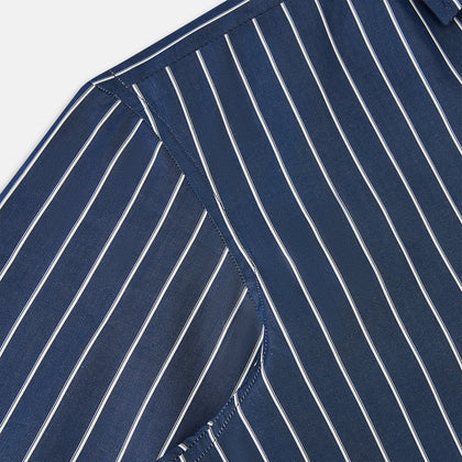 Windsor Double Striped White on Navy Regular Fit Shirt in Cotton Image 4