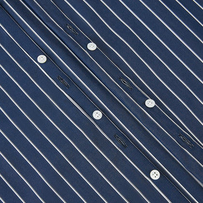 Windsor Double Striped White on Navy Regular Fit Shirt in Cotton Image 5