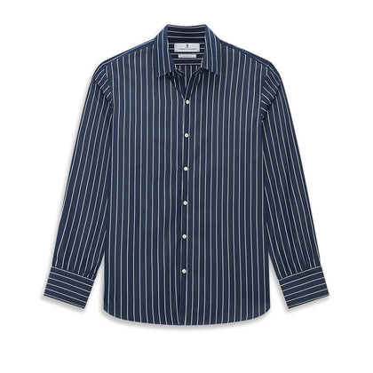 Windsor Double Striped White on Navy Regular Fit Shirt in Cotton Image 8