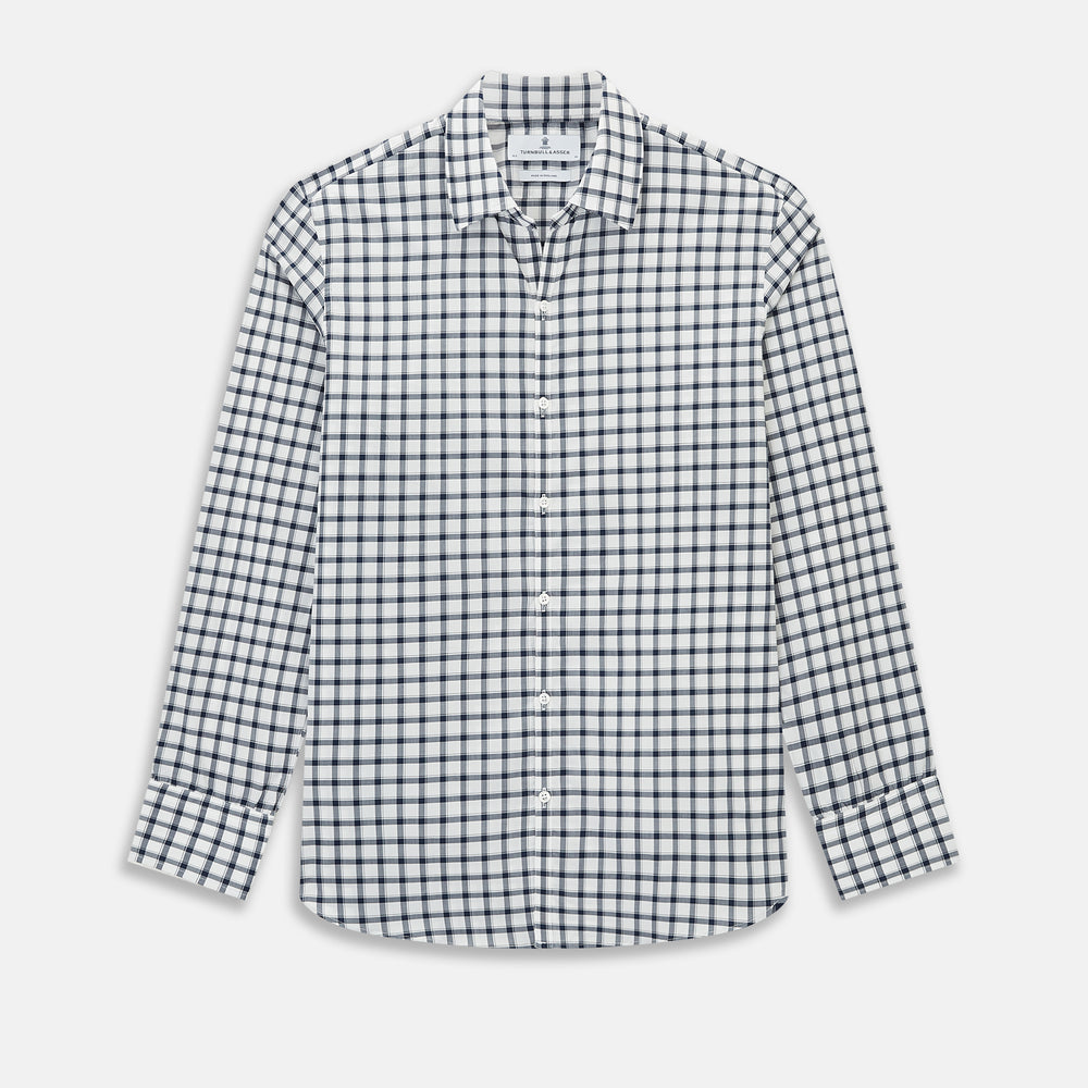 Windsor Bold Chequered Navy on White Regular Fit Shirt in Cotton