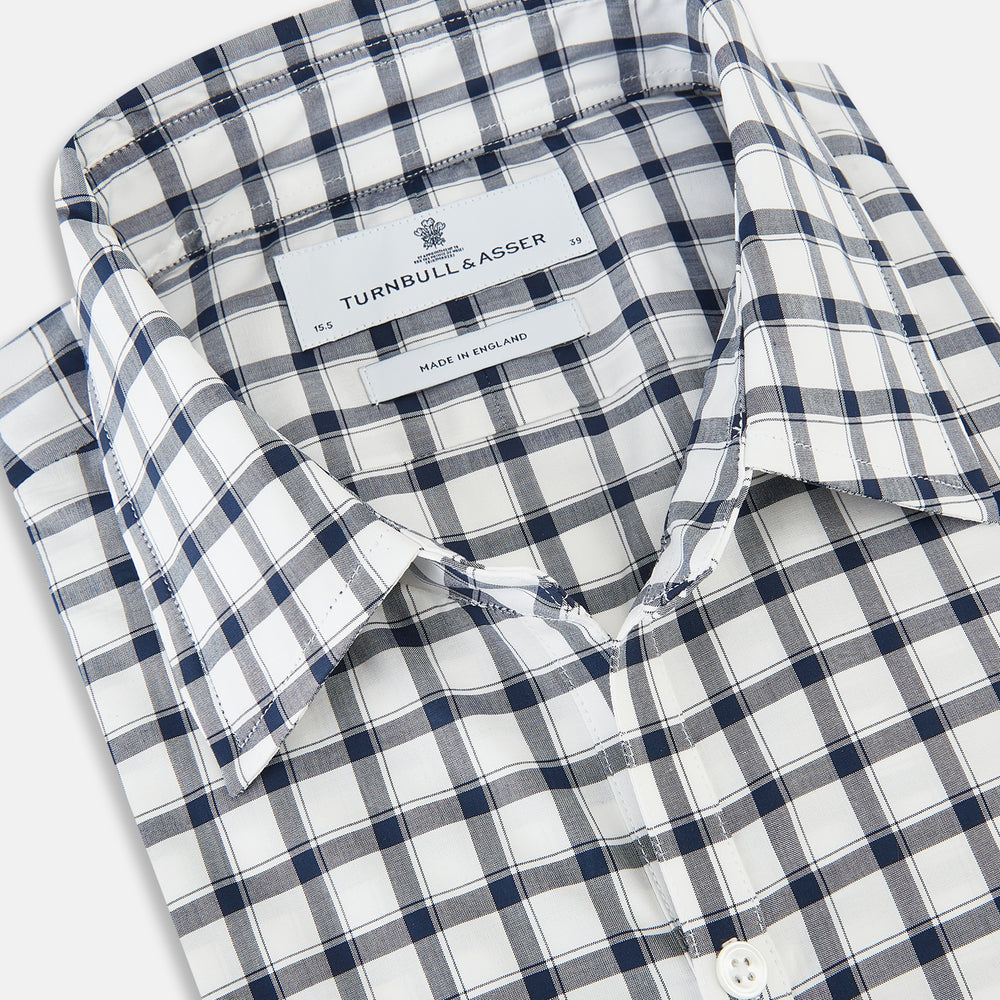 Windsor Bold Chequered Navy on White Regular Fit Shirt in Cotton