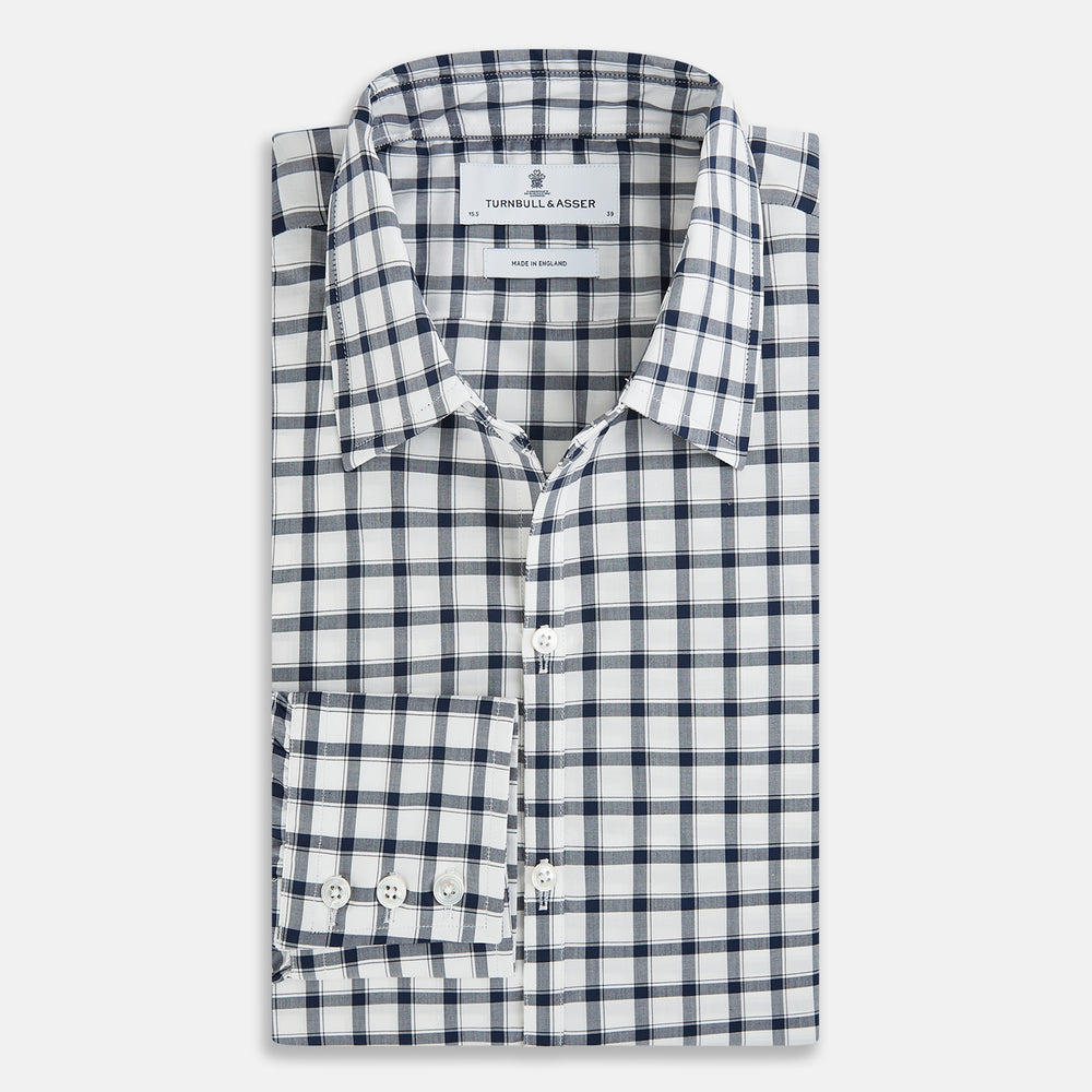 Windsor Bold Chequered Navy on White Regular Fit Shirt in Cotton