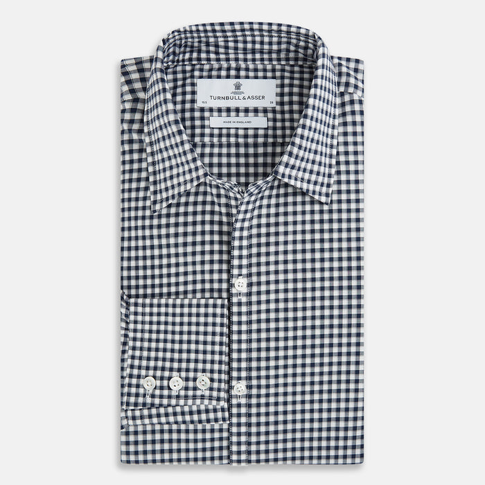 Windsor Fine Checked Navy on White Regular Fit Shirt Image 3
