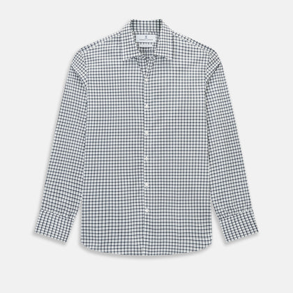 Windsor Fine Double Chequered Navy on White Regular Fit Shirt in Cotton