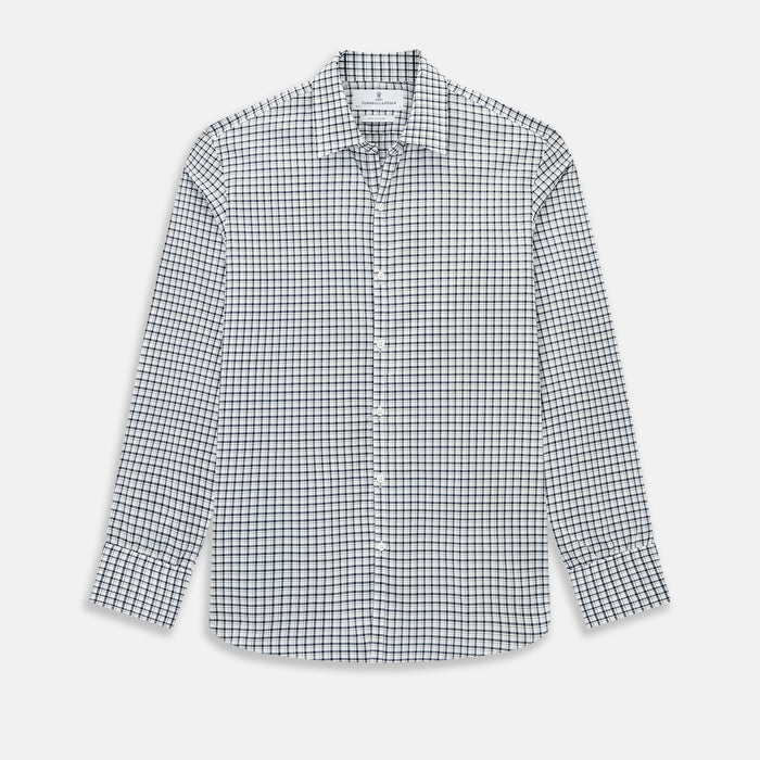 Windsor Fine Double Checked Navy on White Regular Fit Shirt in Cotton