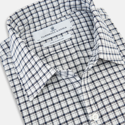 Windsor Fine Double Chequered Navy on White Regular Fit Shirt in Cotton Image 1
