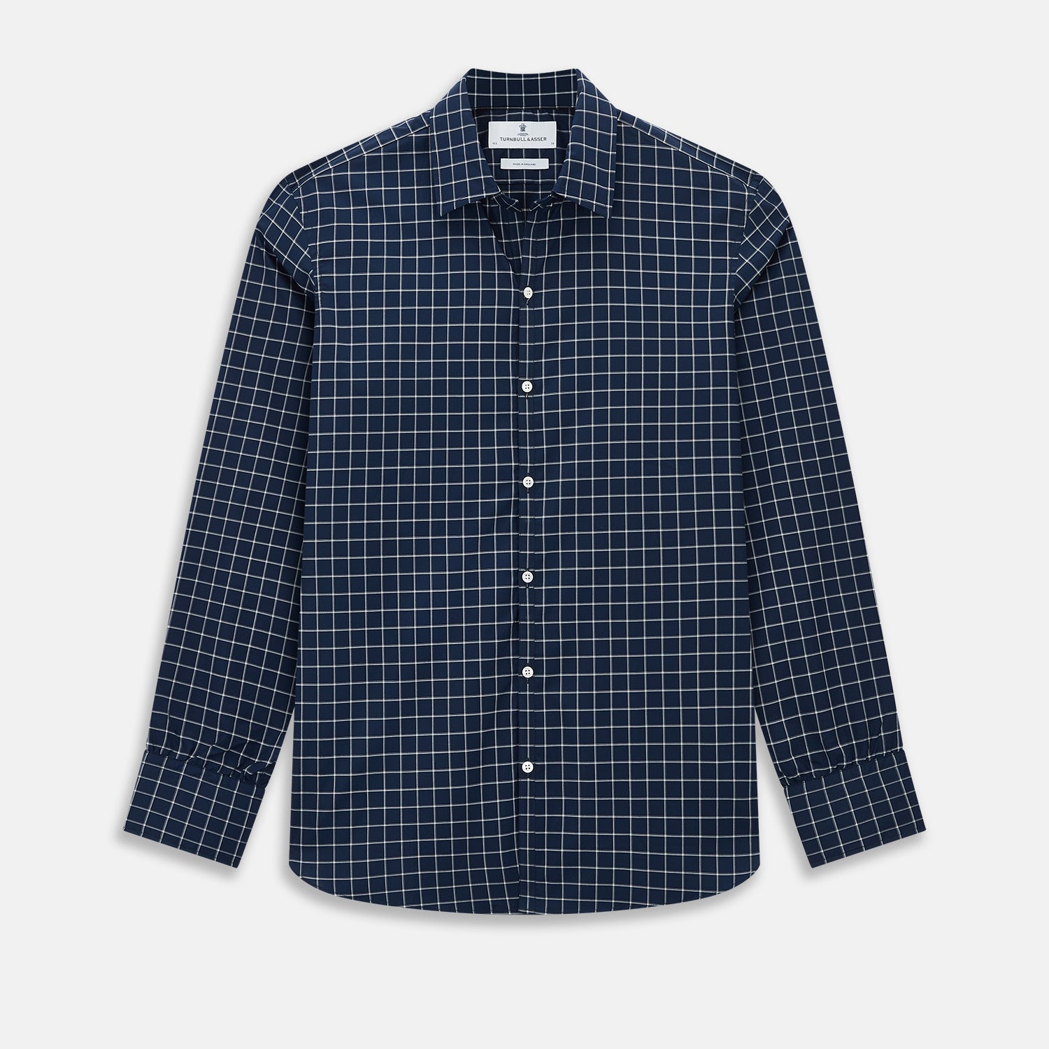 View 1 of product White check on navy Windsor Shirt with Open Collar and Button Cuffs