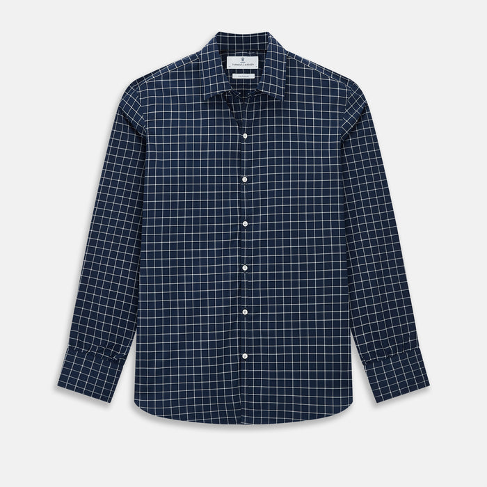 Windsor Bold Checked White on Navy Shirt in Cotton