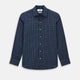 White check on navy Windsor Shirt with Open Collar and Button Cuffs