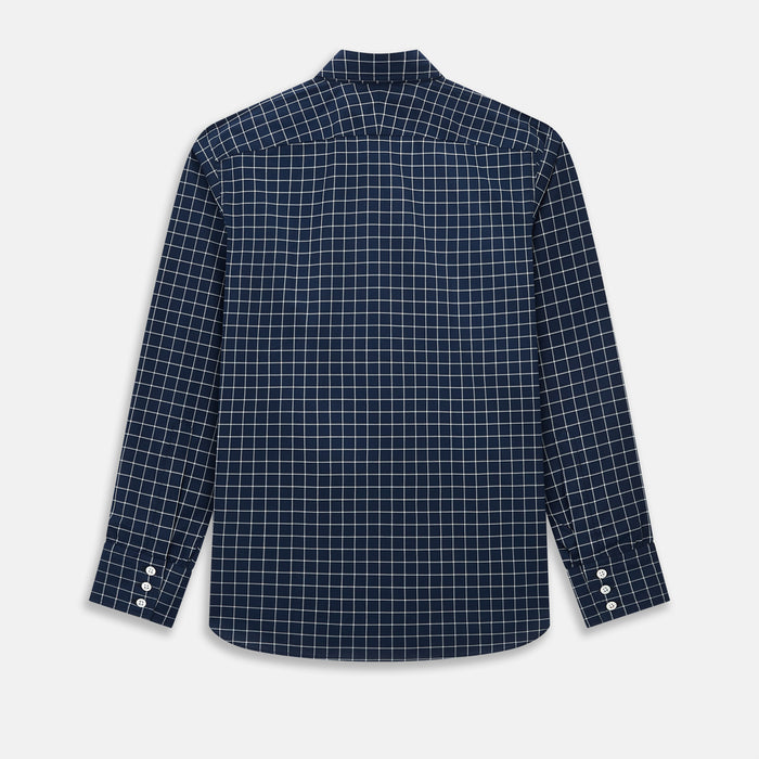 Windsor Bold Checked White on Navy Shirt in Cotton Image 7