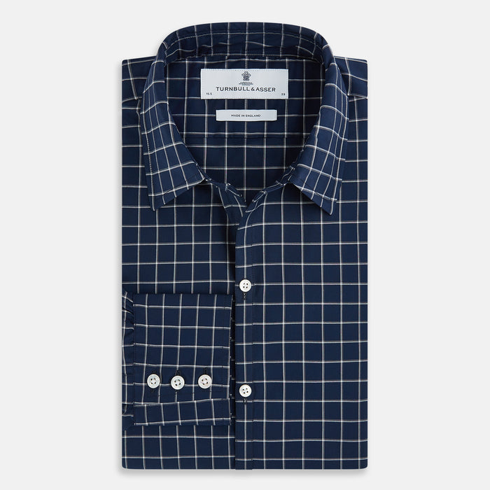 Windsor Bold Checked White on Navy Shirt in Cotton Image 3